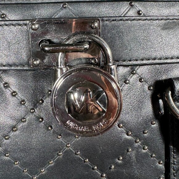 Michael Kors Hamilton Micro Stud Quilted Satchel β Black Leather Luxe! - Picture 3 of 16